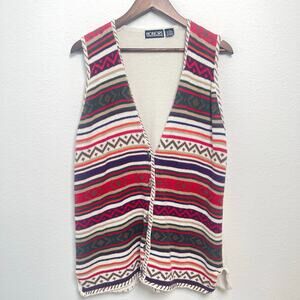 Honors Ramie Cotton Southwestern Knit Vest Size Large Boho Aztec Button Front